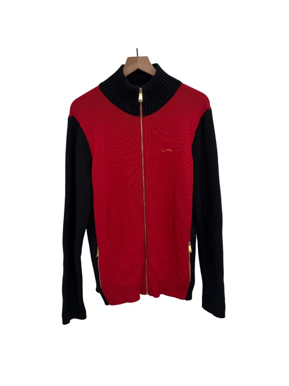 Lauren Ralph Lauren Colorblock Zip-Up Cardigan Sweater Women's XL Red Black